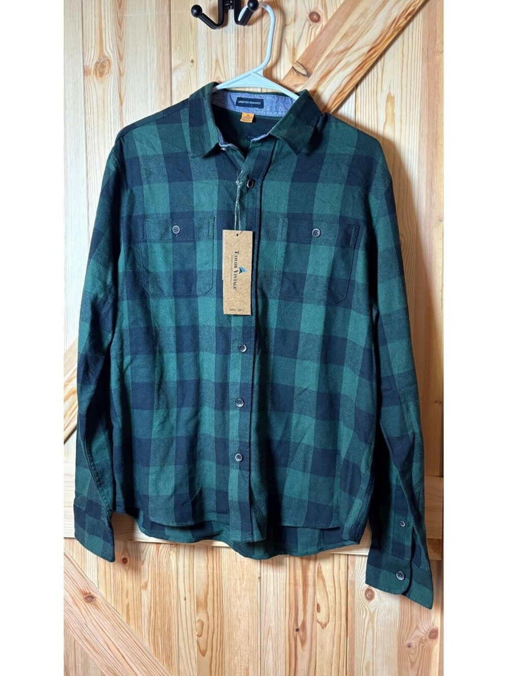 Tailor Vintage Men's Green and Black Stretch Flannel Shirt, Size M NWT